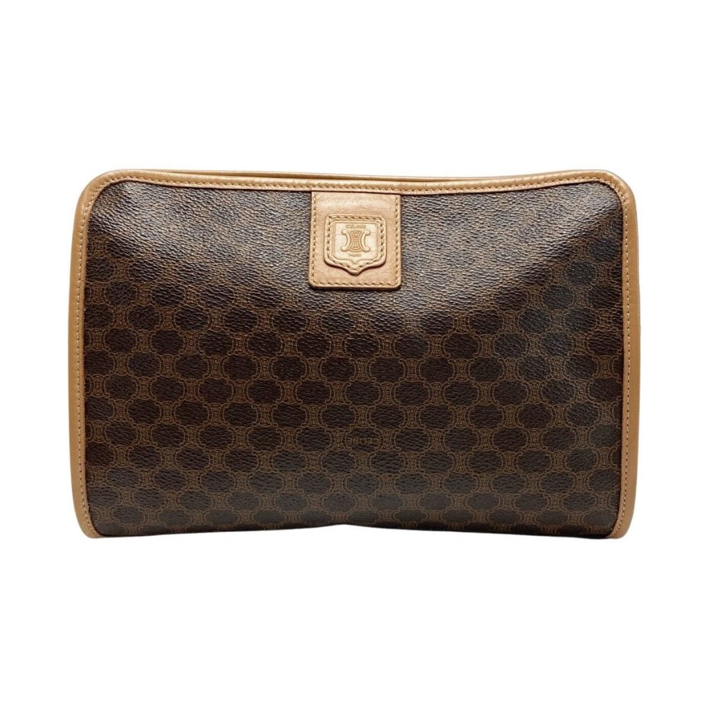 Celine Macadam Pattern Clutch Bag Brown Leather Second Bag